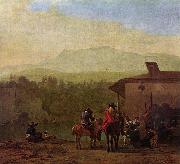 Karel Dujardin Rast vor einem italienischen Wirtshaus oil painting reproduction